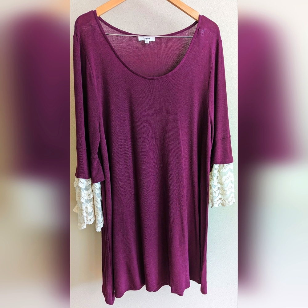 Hayden Los Angeles Dress Womens XL Extra Large Maroon Red Lace Ruffle Sleeve